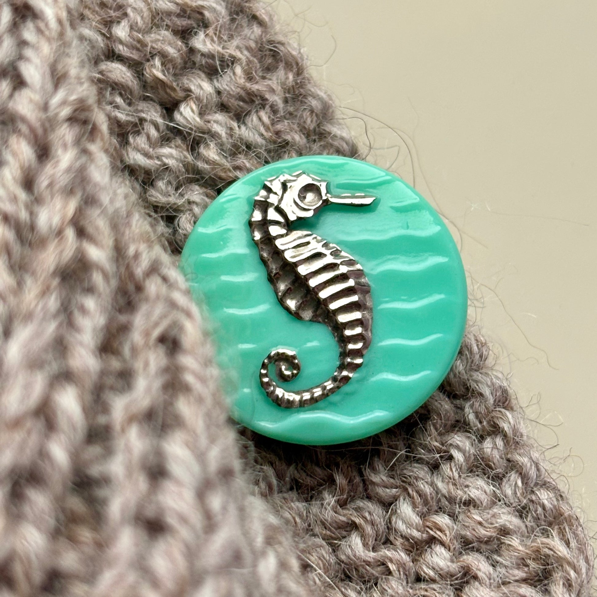 søhest glasknap 22mm turkis sølv søhest 