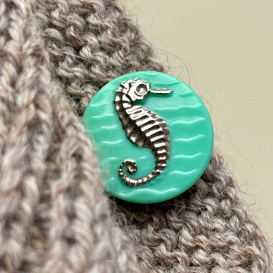 søhest glasknap 22mm turkis sølv søhest 