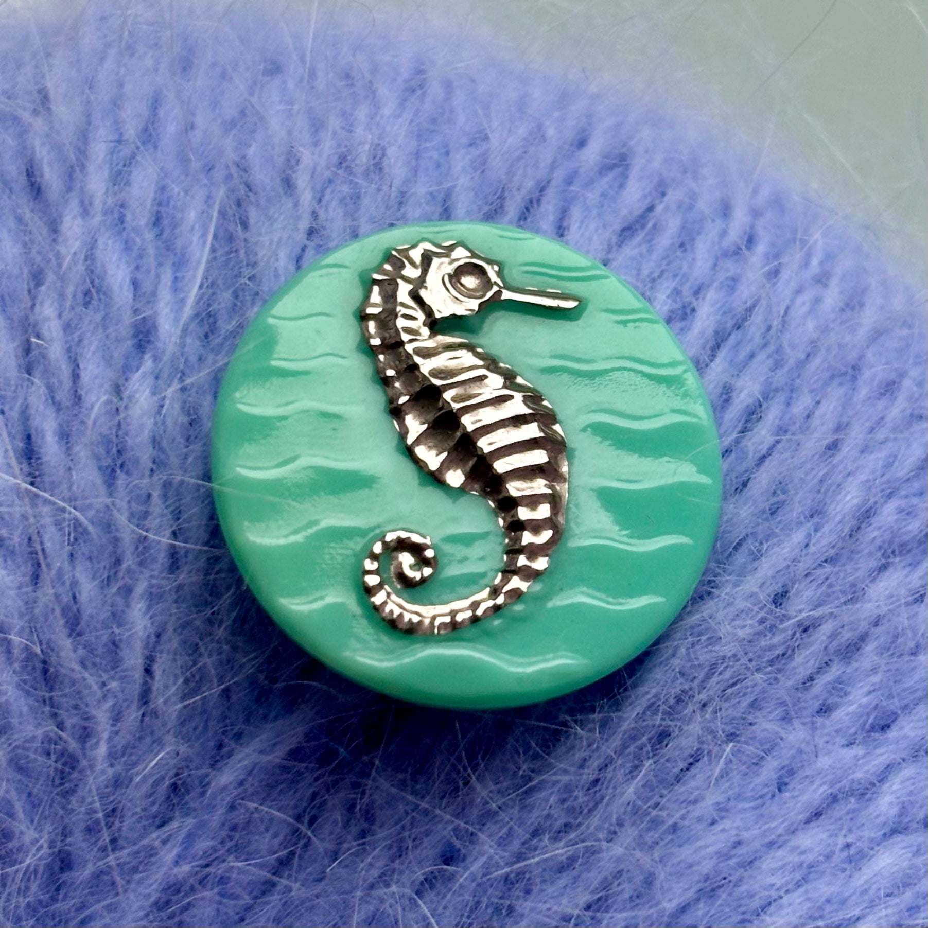 søhest glasknap turkis sølv 22mm 