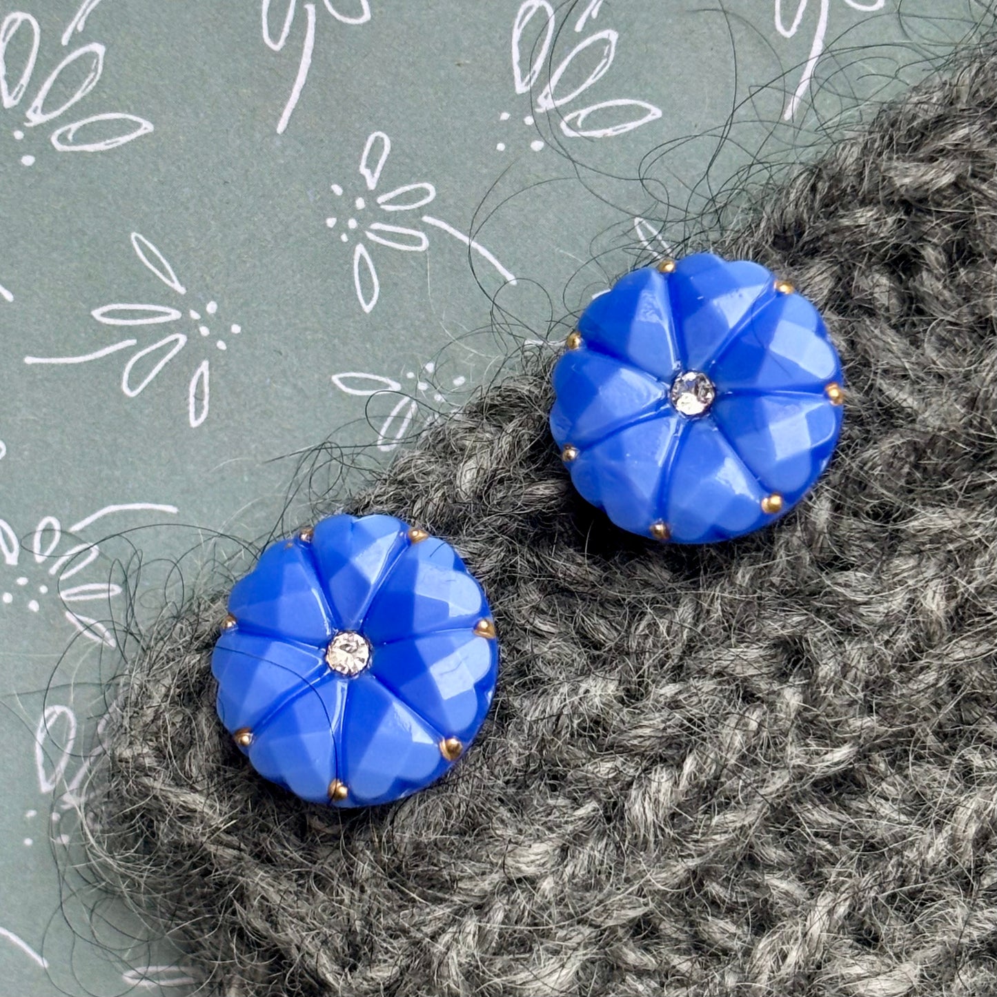 glasknap Dahlia 18mm blå guld prik klar similisten 