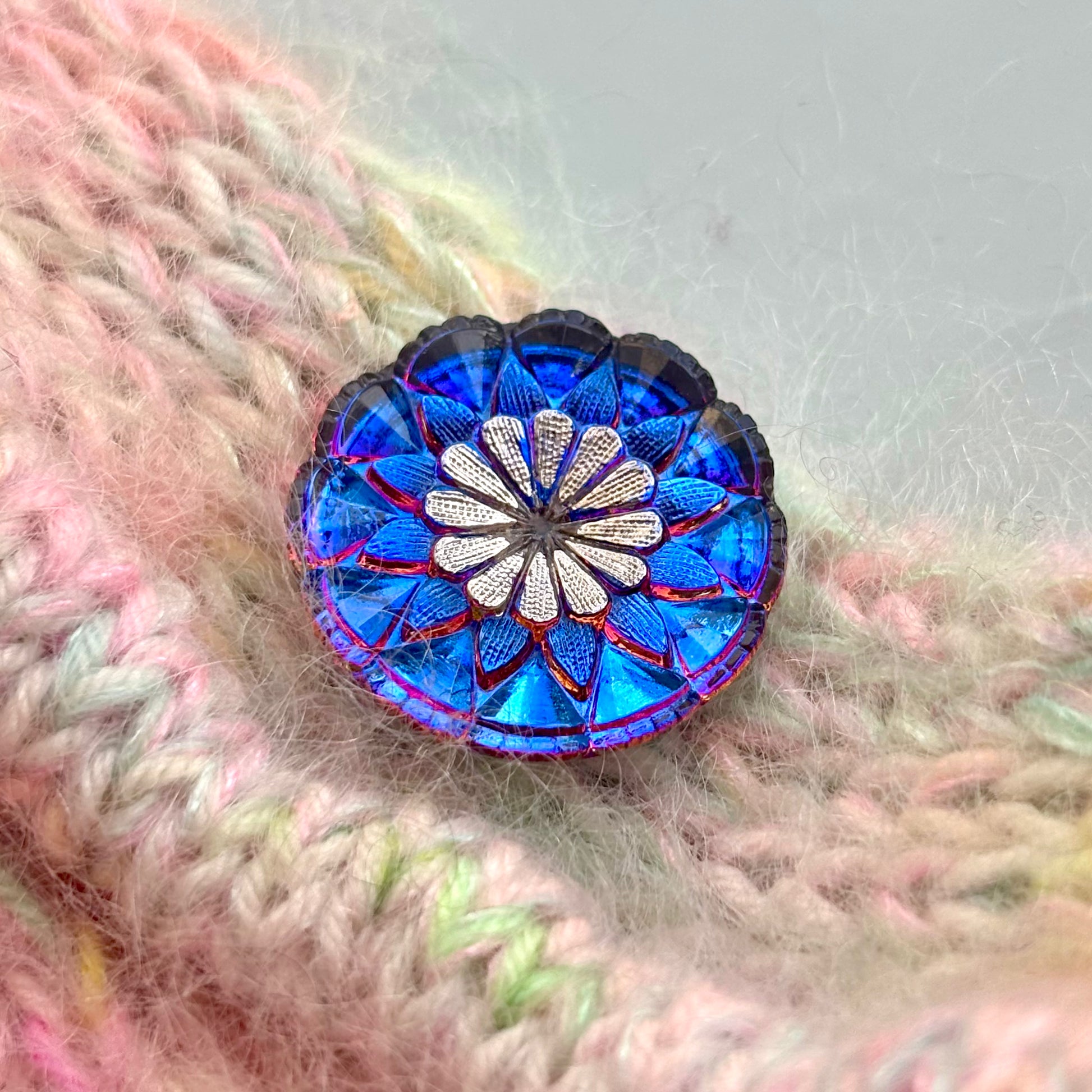 glasknap victoria 26mm unik knap elegant blå sølv