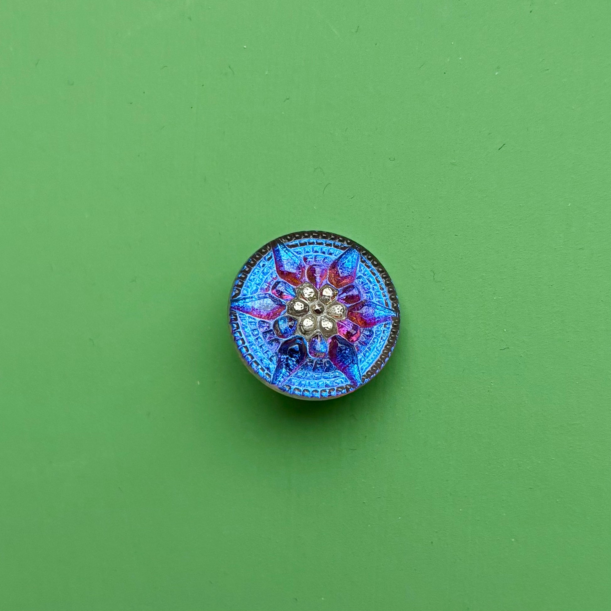 glasknap riga 18mm lille knap multi blå lilla sølv 