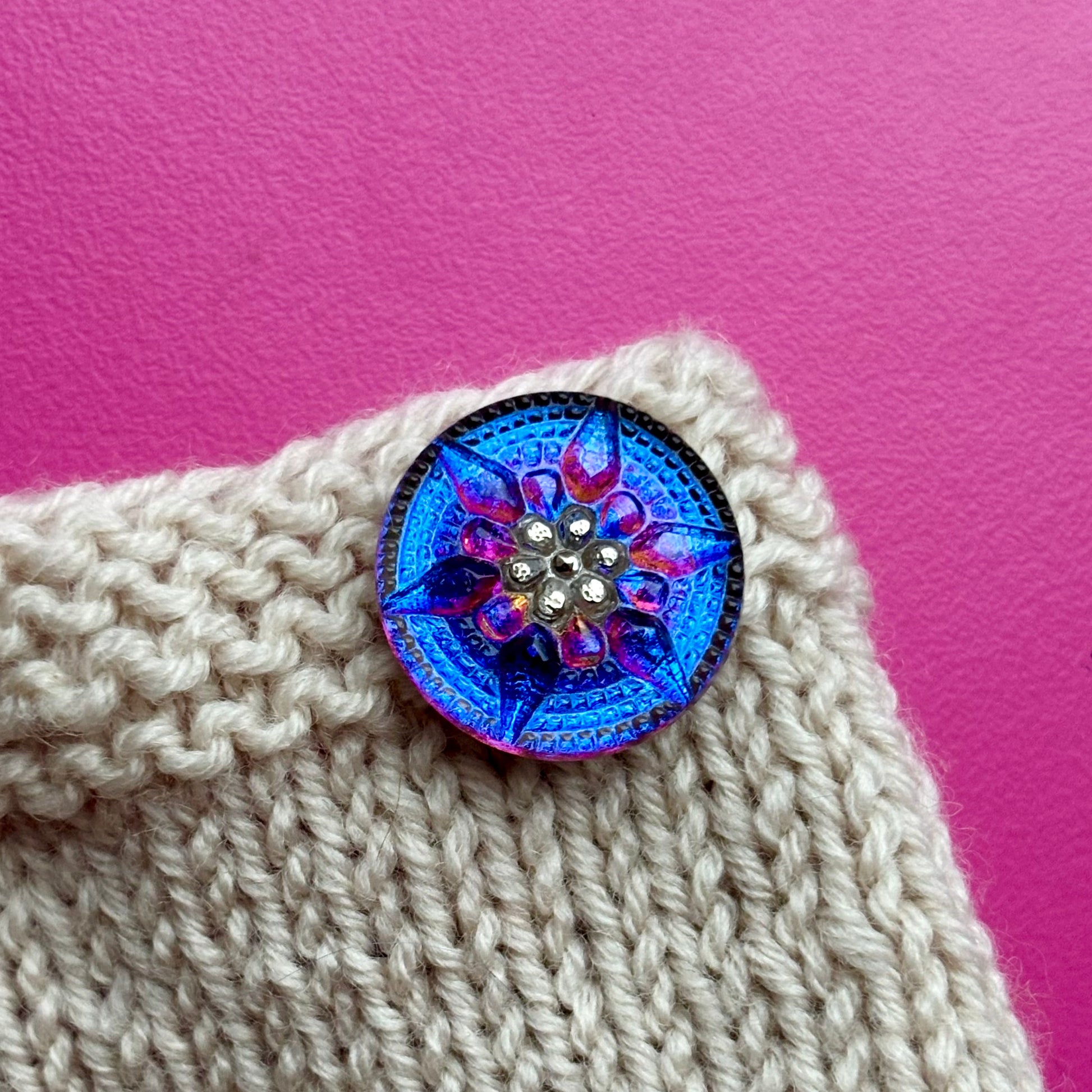 glasknap riga 18mm lille knap multi blå lilla sølv 