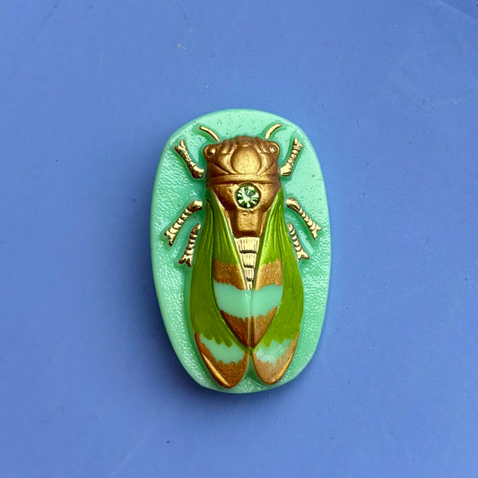 glasknap cikade grøn guld og grøn similisten stor knap 