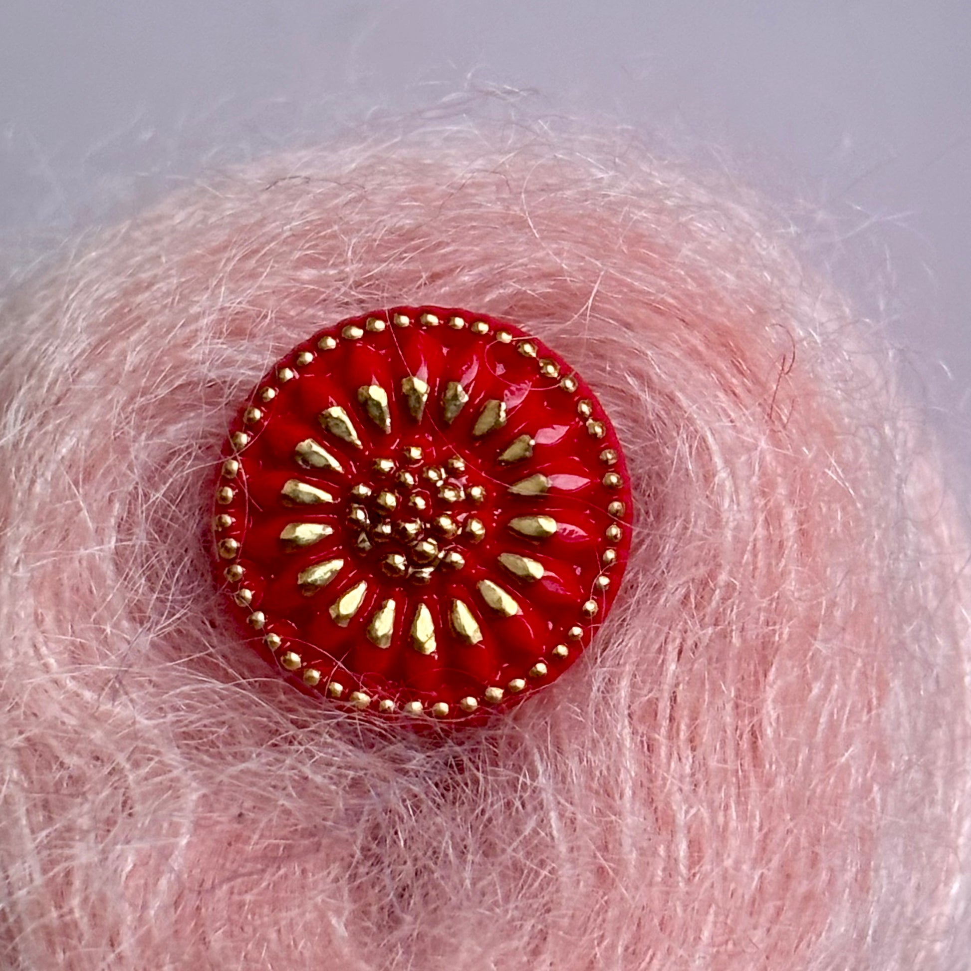 solsikke glasknap rød guld 18mm 