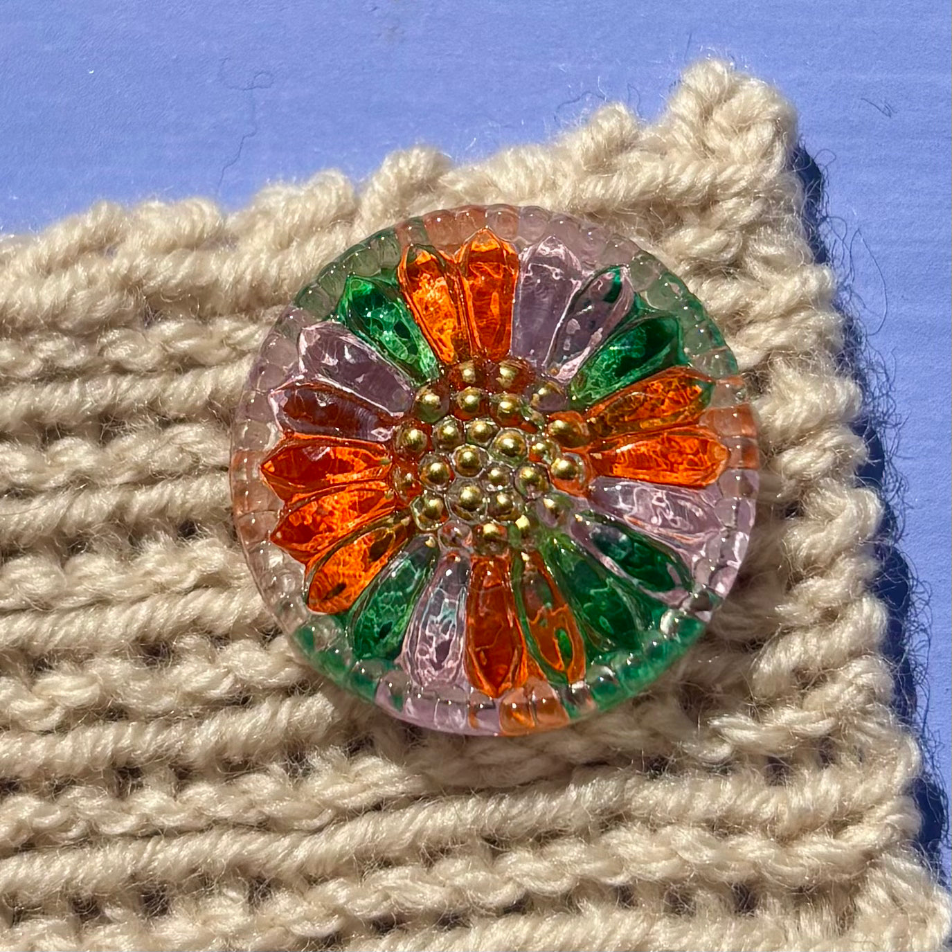 solsikke glasknap 22mm klart glas håndmalet 