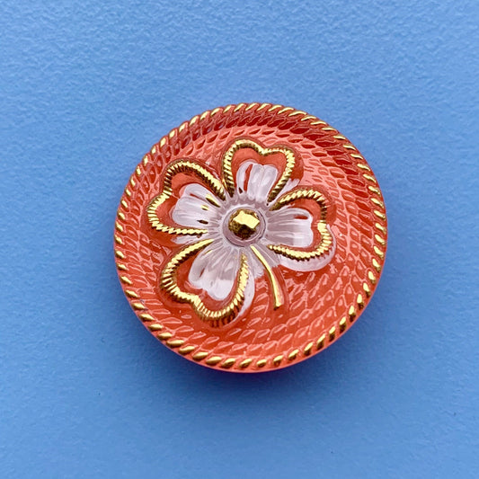 kløverknap 26mm fersken rosa glasknap 