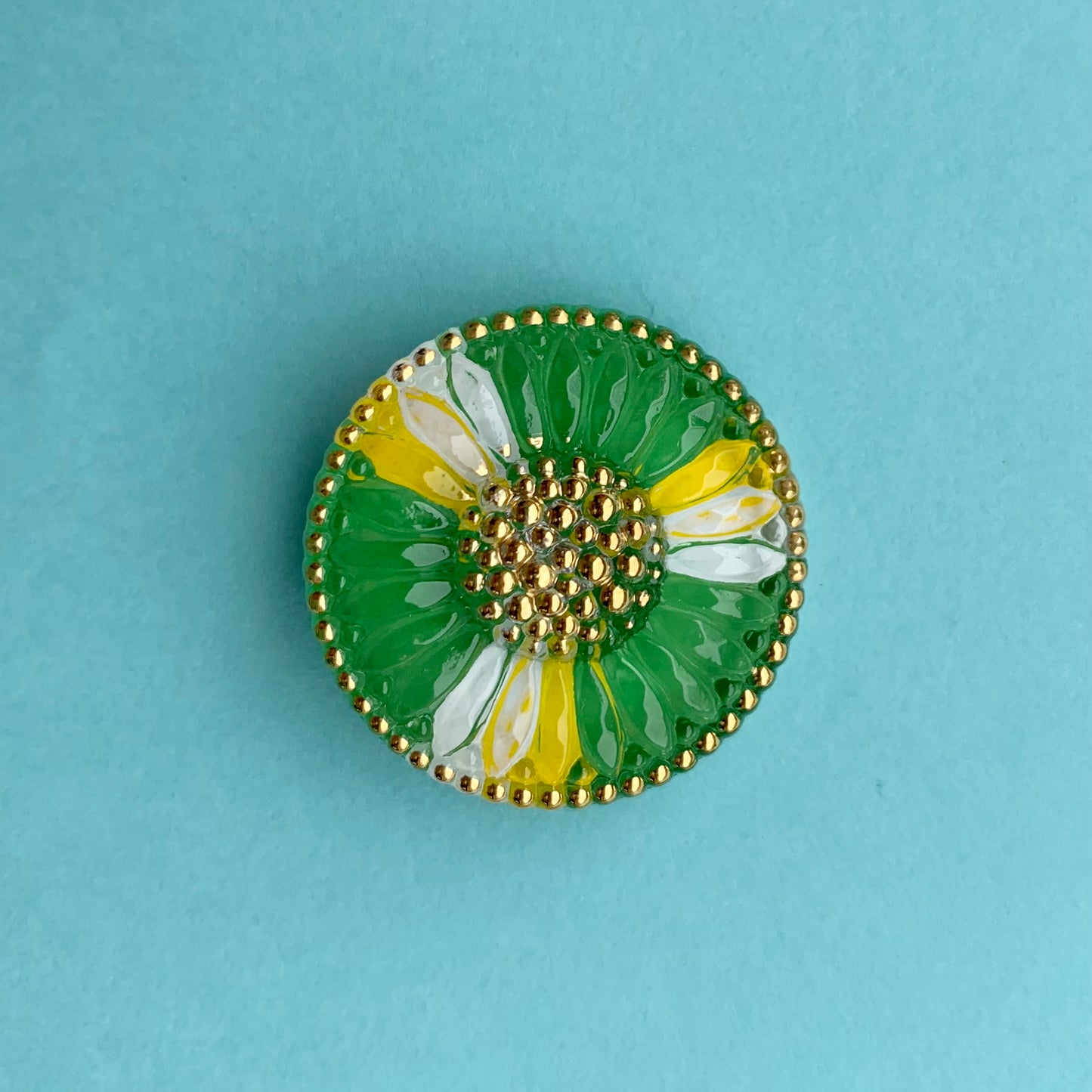 Stor solsikke glasknap 26mm grøn knap