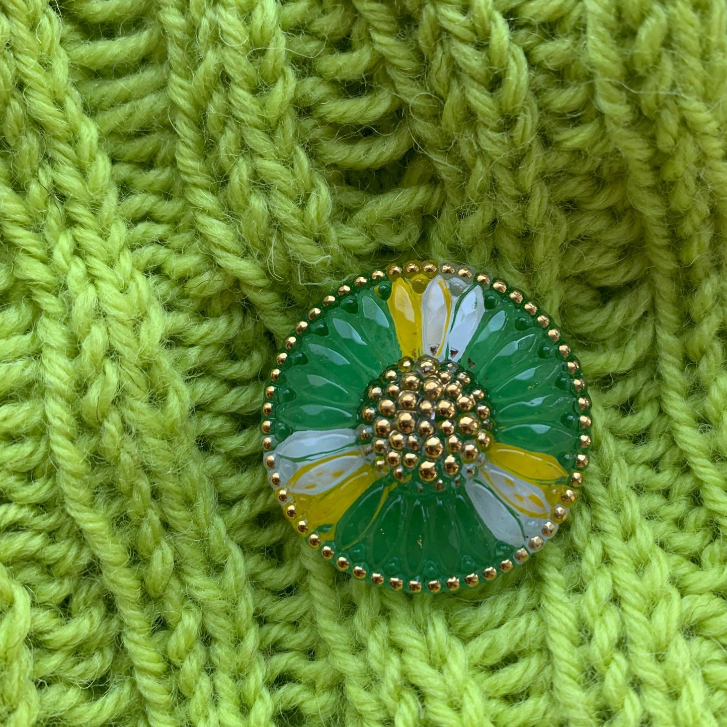 Stor solsikke glasknap 26mm grøn knap