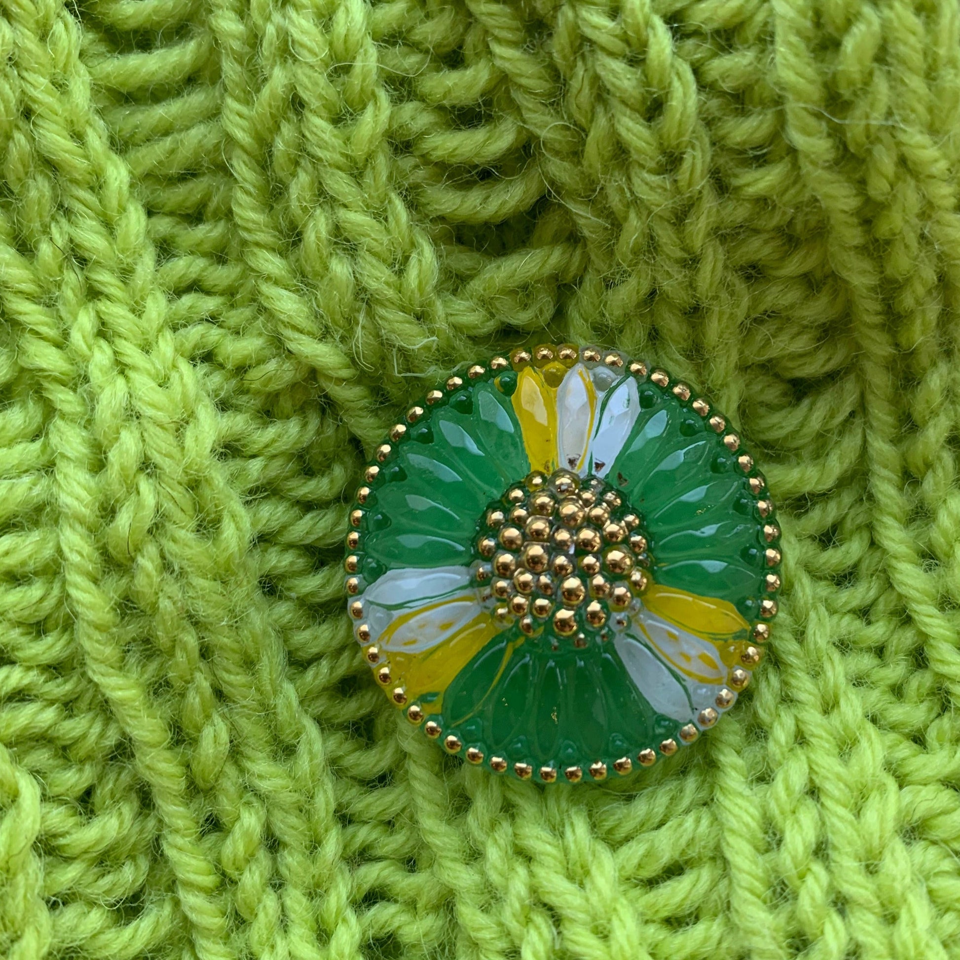 Stor solsikke glasknap 26mm grøn knap